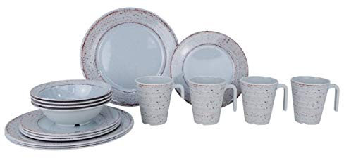 Gimex Camping Geschirr Melamin 16 TLG. Set für 4 Personen Casa Grey grau - Creme