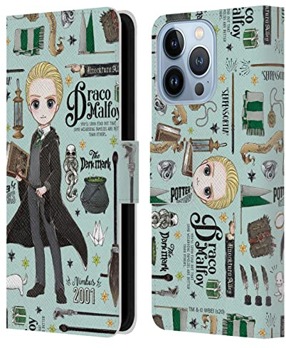Head Case Designs Officially Licensed Harry Potter Draco Pattern Deathly Hallows XXXVII Leather Wallet Case Compatible With Apple iPhone 13 Pro