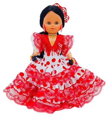 Folk Artesanía puppe der Kollektion Regional 35 cm. Andalusisches Kleid Flamenca, Haarkamm, Puppen (Rosa Punar Weiß)