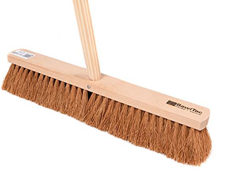 BawiTec Handwerkerbesen Industriebesen, 50cm Breit/Lang, mit Stielloch und Geräte-Holzstiel 160cm, Werkstattbesen mit Kokos-Naturfaser-Borsten, Saalbesen Besen mit Stiel(Besen 50cm / Stiel 160cm)