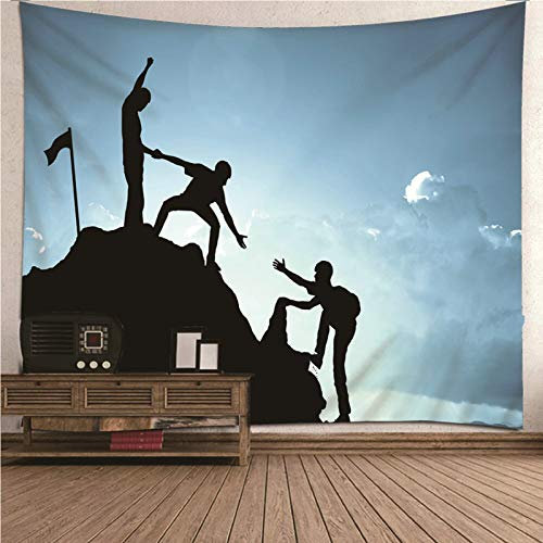Banemi Wandteppich Trippy, Deko Weihnachten Wand Blau Sportthema Bergsteigen Polyester Tapisserie Wanddeko für Schlafzimmer 350x256CM