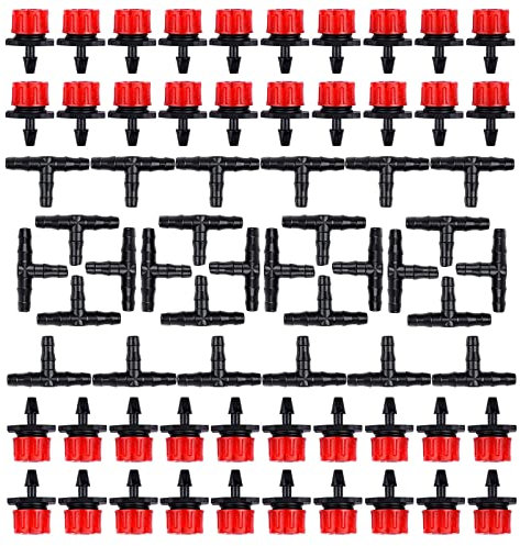 300Stk Garden Bewässerung Micro Drip Tropfer T Steckverbinder Schlauch Micro Drip System 4/7mm Bewässerungssystem Bewässerungsset Tropfbewässerung Verstellbar Kunststoff Schlauchverbindung Abzweigung