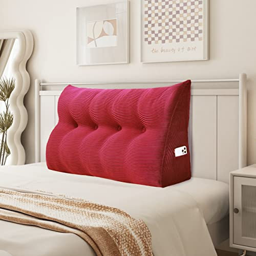 Johnear Keilkissen Lesekissen für Bett und Sofa Lehnenkissen, Rückenkissen Kopfteil Bett Rückenlehne Großes Dreieckiges Lendenkissen （Rot, 120cm）