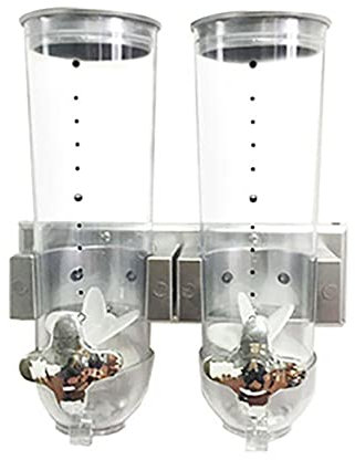 Bathrena Müslispender-2-Teiliges Set Lebensmittelspender Doppel-Trocken-Getreidespender zur Wandmontage, Praktische Aufbewahrung Dual Control für Getreidenüsse, Kaffeebohnen Mix Candy (Silber)