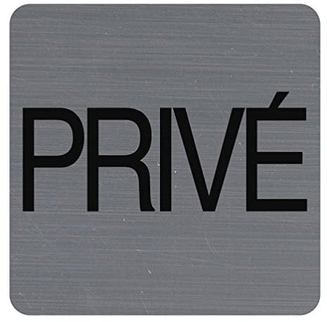 Exacompta - Réf. 67177E - 1 plaque de porte adhésive PRIVÉ - Plaque murale imprimée de signalisation - Sur tous supports - Aspect aluminium brossé - Dimensions : 7,5 x 7,5 cm