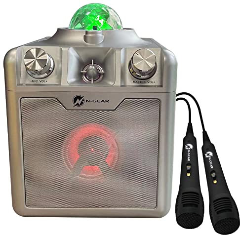 N-Gear Disco Star 710 Kinder Partybox Musikanlage und Karaoke Maschine mit Discokugel und Laser - 50 Watt Musikbox Bluetooth Lautsprecher mit Partylicht und Karaoke Mikrofon für Mädchen & Jungs SILBER