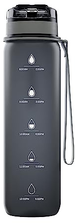 Wessper Trinkflasche 1L Active Max, Tritan Sportflasche mit Zeitmarkierung BPA-frei, Auslaufsicher Wasserflasche für Sport Fahrrad Wandern Schule Kinder - Grau