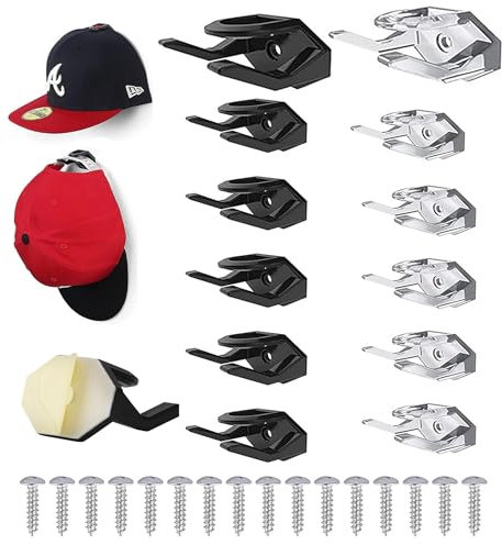 12 Stück Cap Halterung Wand, Selbstklebende Hut-Organizer Schwarz und Weiß, Cap Ständer Holder Kappenhaken für die Wandmontage für Schal Gürtel Haarbänder Selbstklebend