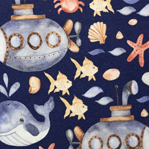 Jersey Stoff U-Boote Fische Meerestiere Blau von Swafing Kinderstoff 0,5m x 1,50m Meterware