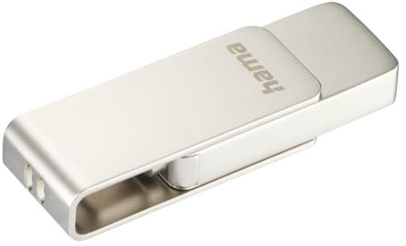 Hama USB Stick, 64GB, USB C 3.1 (Speicherstick, USB Stick 3.1, USB C Stick, Datenspeicher, klein, Ultra schnell, 70MB/s, Drehmechanismus, nutzbar als Schlüsselanhänger, Metall) Silber