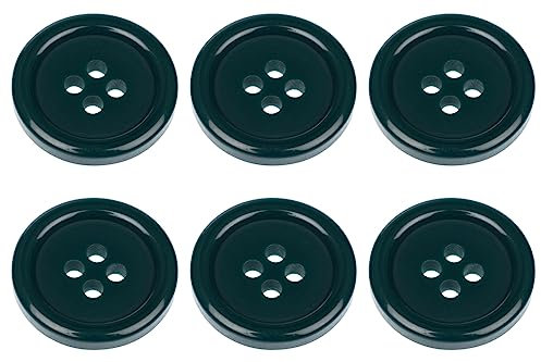 Confezione da 6 bottoni rotondi piatti da cucire, 18 mm, 4 fori, 28 l, colore: verde scuro