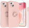 Abitku Ring Kickstand Case for iPhone 15 Plus (6.7 inch), Support Magnetic Car Mount (with Strap Rope) Women Girl Silicone Cover Case for iPhone 15 Plus 2023 (Pink)