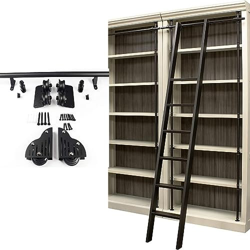 Schiebetürbeschlag Rollende Bibliotheksleiter, Schiebeleiter, Schienenschienen-Hardware-Kit, Robuste Gleitschienen, For Bücherregale, Lager, Bar, Schrank-Set, Räder An Der Unterseite Mit Bremse (keine