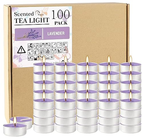 Wfmolcand Purple Lavender Scented Tealight Candles - Giant 100 Pack Candles -Smokeless, 4 Hour Burn - Gift Set for Valentine's Day, Christmas, Weddings Centerpiece & Home Decor
