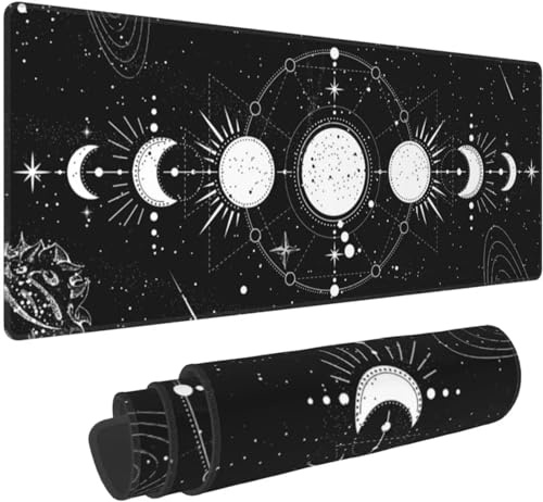 XXL Gaming Mauspad 600x300x2mm - Mousepad Groß - Tischunterlage Large Size - rutschfeste Tastatur Matte - verbessert Präzision und Geschwindigkeit - Schwarzer Weißer Mond