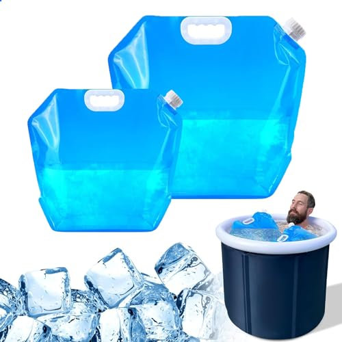 Irikdescia 2 Stück Wasser Aufbewahrungsbeutel, Faltbarer Wasserkanister, Eisbad Beutel, Zubehör für Campingzubehör, für Eisfass, Outdoor-Camping(10 Liter, 5 Liter)