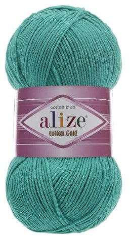100g Strickgarn Alize Cotton Gold Uni Klassikgarn Häkelgarn Strick-Wolle Farbwahl, Farbe:610 wasserblau