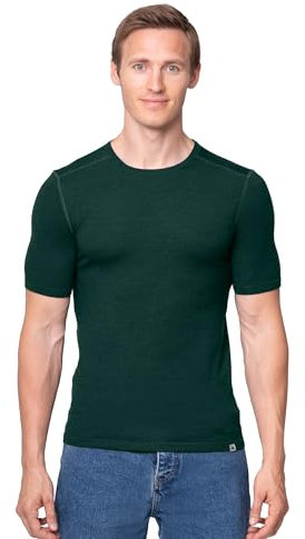 DANISH ENDURANCE Merino Shirt Herren, Kurzarm Funktionsshirt, Atmungsaktiv & Temperaturregulierend, Dunkelgrün, XL