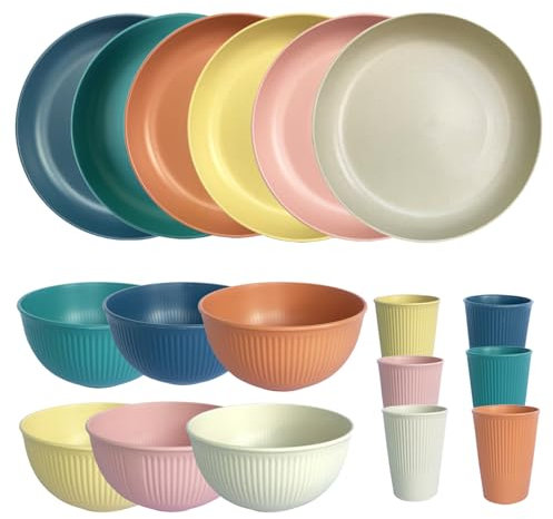 Sagiterra 18-teiliges Geschirr-Set für 6, 20 cm Teller, 15 cm Schüsseln, Tassen, unzerbrechliches Geschirr-Set