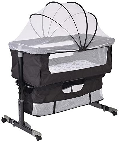HUOLE Cuna Plegable para Bebé,Cuna Colecho y Cuna de Viaje 2 en 1, Regulable en Altura en 5 Posiciones y reclinable, Plegado fácil, colchon Cuna Incluido, 92 * 58 * 70-90cm-negro