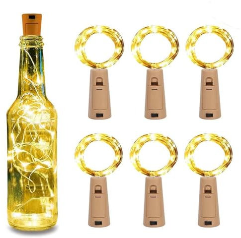 Colexy Flaschenlichter, 6 Stück 1M 10 LED Korken Licht Lichterkette mit Batterie für Flaschen, Warmweiß Lichterkette Batteriebetrieben Flaschenlichterkette für Weihnachten Hochzeit Party Dekoration