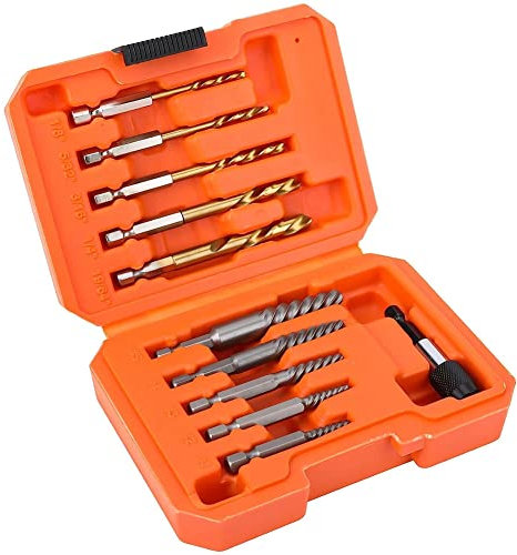 Nelsonerty 10-Teiliges Schraubenausdreher-Set, Universal-Bohrerhalter, Linkshänder-Bohrer-Set zum Entfernen Abgebrochener Stehbolzen und Bolzen