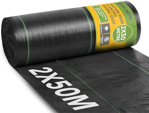 BLOSTM Membrane tissée contre les mauvaises herbes – Membrane de jardin résistante pour sous-couche de gravier ou d'herbe, stabilisée aux UV pour jardin, aménagement paysager – 2 m x 50 m