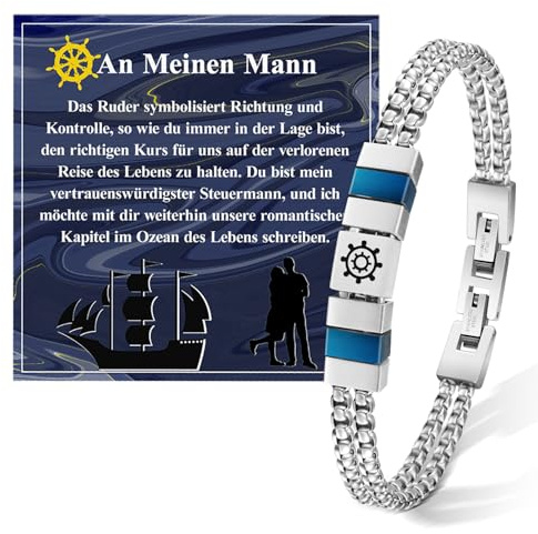 FANCIBAND Geschenke für Männer/Papa/ihn, Edelstahl Armband Herren 316L mit Gravur Anker/Ruder/Baum des Lebens Männer Armband Geschenk Weihnachten/Valentinstag/Vatertagsgeschenke