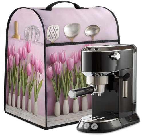 Mexpekil Coffee Maker Machine Dust Covers with Top Handle, Pink Tulips in Vase Kitchen Mixer Stand Jacket Blender Dust Resistant Protective Cover