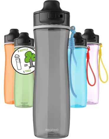 PROFINO Active Sportflasche 750ml Schwarz, Tritan, Flip-Cap, BPA-frei | Trinkflasche, auslaufsicher, Paracord-Band, spülmaschinenfest, ergonomisch, für Fitness, Outdoor, Schule, Alltag