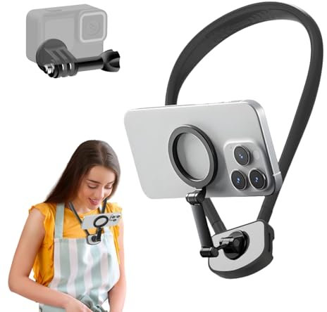 HUIJUTCHEN Magnetic Neck Mount for Phones, Hand Free Phone Neck Holder Chest Stand Neck Cell Phone Holder POV Vlog Selfie Mount Video Recording for iPhone Android Cameras