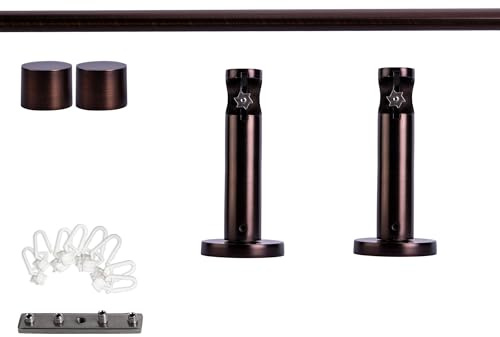 Victoria M. Gardinenstange Set mit Kappenknäufen mit Wandhalter und Flachring und Innenlauf Ø 19 mm Länge 120cm, 1-Läufig, Rot-bronze gebürstet