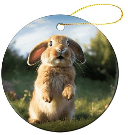 Niedlicher lustiger Hasen-Weihnachtsschmuck für den Weihnachtsbaum, hängende Dekoration für Urlaub, Weihnachtsbaumschmuck, personalisierte Dekoration, runder Anhänger für Heimdekoration, Geschenke