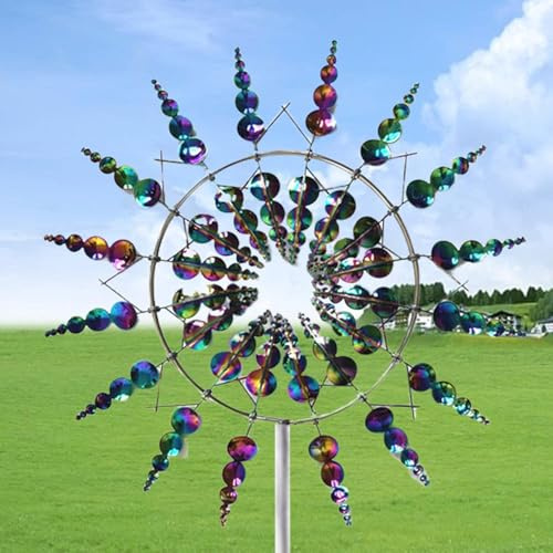 Einzigartige Und Magische Metall-Windmühle, 3D, Kinetisches Windspiel Mit Gartenpfahl, Magische Kinetik-Skulptur, Wind-Metallfänger, Windmühle Für Den Hof Und Garten, 31x93cm