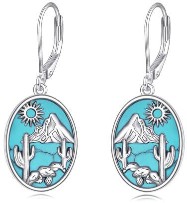 DAYLINLOVE Western Ohrringe 925 Sterling Silber Türkis Kaktus Ohrringe Western Schmuck Geschenke für Frauen