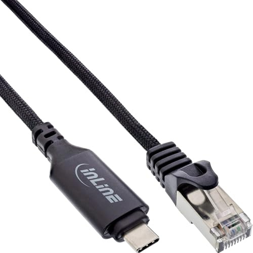 InLine USB 3.2 Network Adapter Cable, USB-C to RJ45, Gigabit LAN, Cat.6, Ethernet Connection for Notebook, Tablet, Switch, 5 m, 33381B