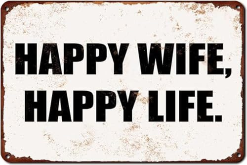 20,3 x 30,5 cm Happy Wife Happy Life Vintage-Metallschild – Kaffeebar-Dekoration