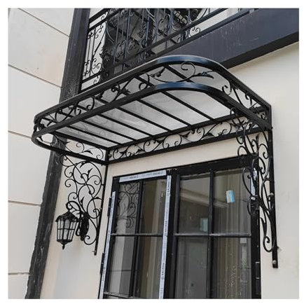 LVLDAWA Auvent pour Porte D'entrée Panneau Transparent pour Porte D'entrée Extérieure Support D'auvent Fer Forgé Porte D'entrée pour Terrasse Fenêtre