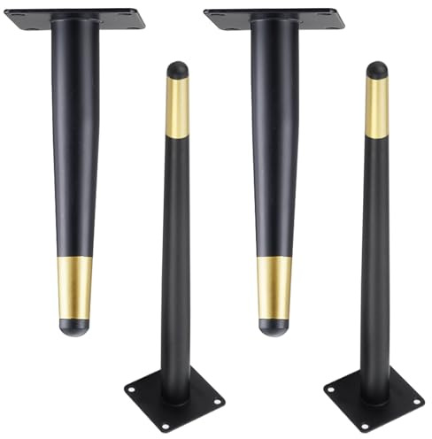 Pieds de Meuble 60cm, Lot de 4 Pattes Meuble Remplacement Pied Table Noir Doré Pied Cuisine Acier Laminé à Froid | Peint Pieds d'Armoire Hauteur: 10-72cm Jambes Canapé Jambes Table Chaise 60cm/23.7