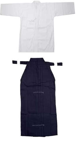 Aosekaa Kendo Uniform Set Dobok Costume Judo Breathable Men Women Aikido Samurai Hakama, White and Blue, 185cm