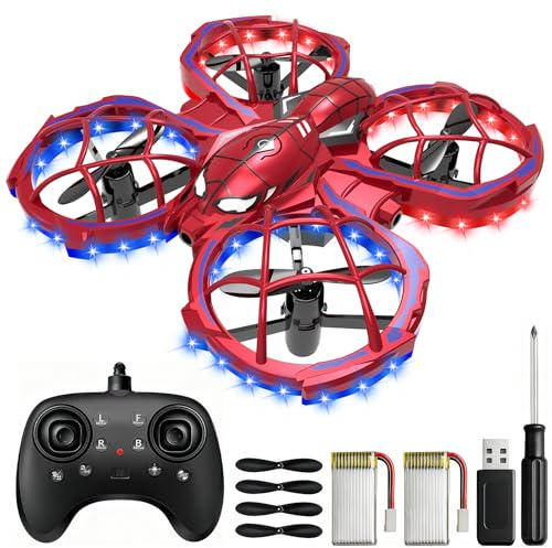 Spider Mini Drone for Kids Beginners - Cool Toss to Go RC Quadcopter with LED Lights, 3D Flips, 2 Rechargeable Batteries, Headless Mode, 3 Speed Mode, Obstacle Avoidance Function, Indoor Outdoor Toys