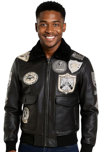 Men's Dusky Black Air Force A2 Flight Leather Sheepskin Collar Bomber Jacket