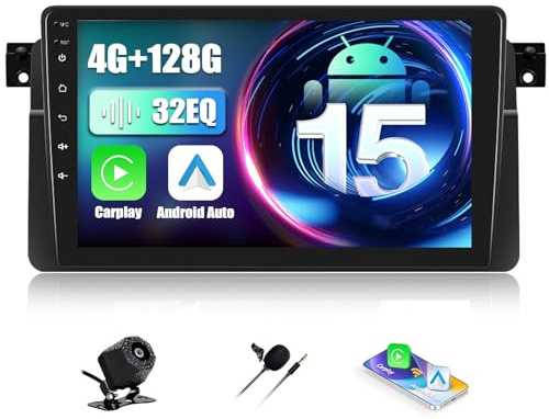 Zomolither 4GB+128GB Android 15 Autoradio pour BMW E46 1999-2005 Double DIN - Écran 9 Pouce Capacitif HD Ultra-Rapide, CarPlay/Android Auto sans Fil, GPS Intégré, FM/RDS, Miroir Link & Split Screen