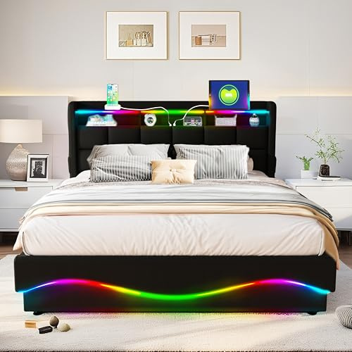XMETPR 140x200cm Leder Bettgestell mit Stauraum unter dem Bett, Schwarz