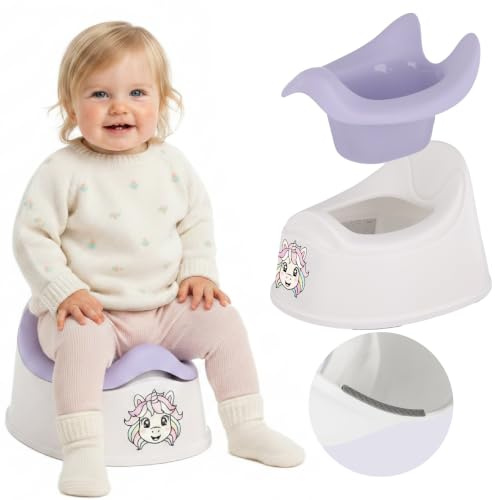 SUN BABY PREMIUM GLAMOUR Kindertöpfchen 18-36 Monate - Weiß-Violett Einhorn | Rutschfeste Füße, ergonomische Rückenlehne, herausnehmbarer Einsatz und max. Belastung 15 kg