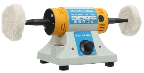 320W Poliermaschine 800-10000 U/min, Polierbock mit 2 Stoffrädern & Konusspindeln - Tisch Poliermaschine Klein für Schmuck, Stein, Metall und Holz, Inkl. EU-Stecker