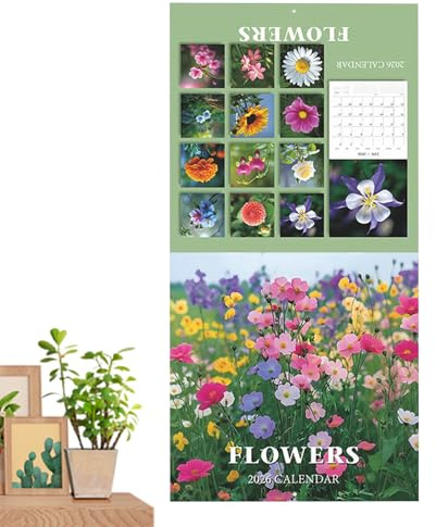 Blumenkalender - Wandkalender 2026 - Wandkalender mit Monatsansicht - Kalender mit floralen Illustrationen 12 exquisite florale Illustrationen Ein dekorativer Kalender p