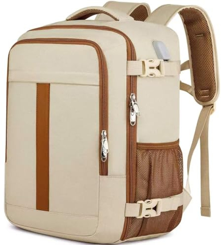 PUSLOM Ryanair Handgepäck 40x30x20 Rucksack 40x30x20 Eurowings Handgepäck Rucksack Flugzeug Reiserucksack Handgepäck Tasche Laptop Rucksack 14 Zoll mit USB Ladeanschluss Reisetasche für Damen,Beige