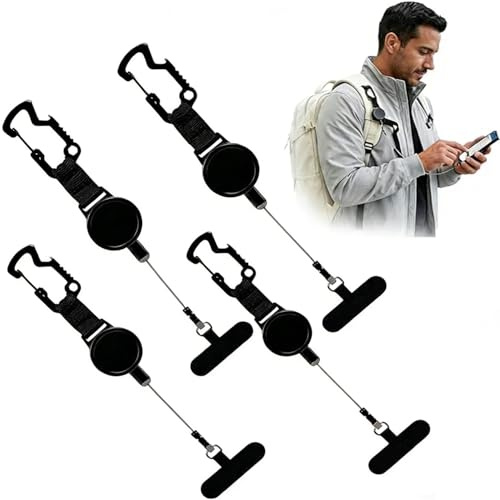 agctrler 4 Stück Handysicherung Outdoor Ausziehbar mit Stahlseil & Karabiner, Handy Diebstahlschutz Band & Anti-Verlust Handyband Handykette für Reisen, Klettern, Wandern, Ski, Sport & Alltag