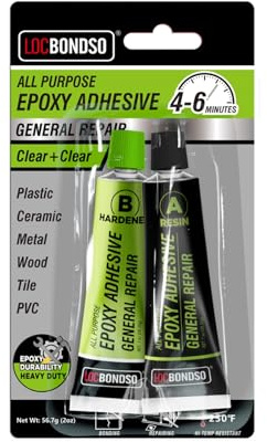 LOCBONDSO Colla epossidica a 2 componenti, colla epossidica AB, 56,7 g | Per metallo, plastica, vetro, legno e ceramica, trasparente